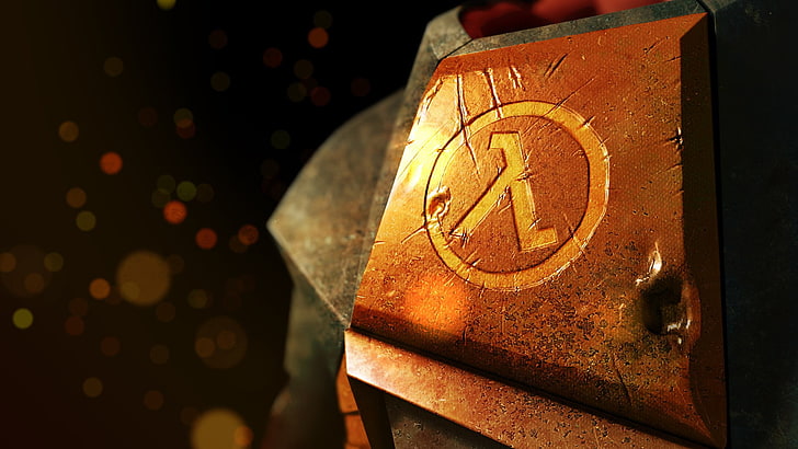 Half-Life 2, design, gold colored, rusty, focus on foreground Free HD Wallpaper