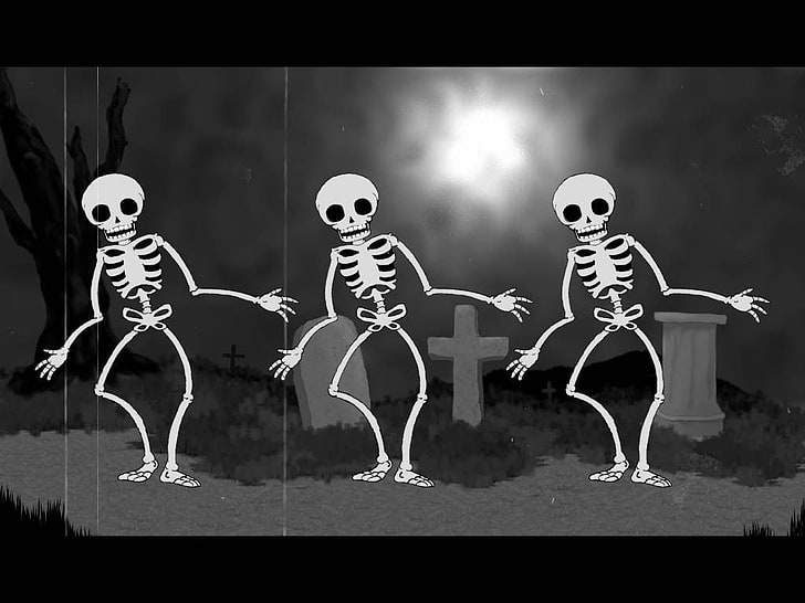 Halloween Skeleton Cat, side by side, in a row, table, full length Free HD Wallpaper