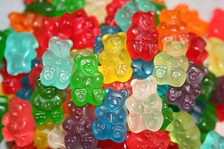 Haribo Gummy Candy, variation, plastic, red, closeup Free HD Wallpaper