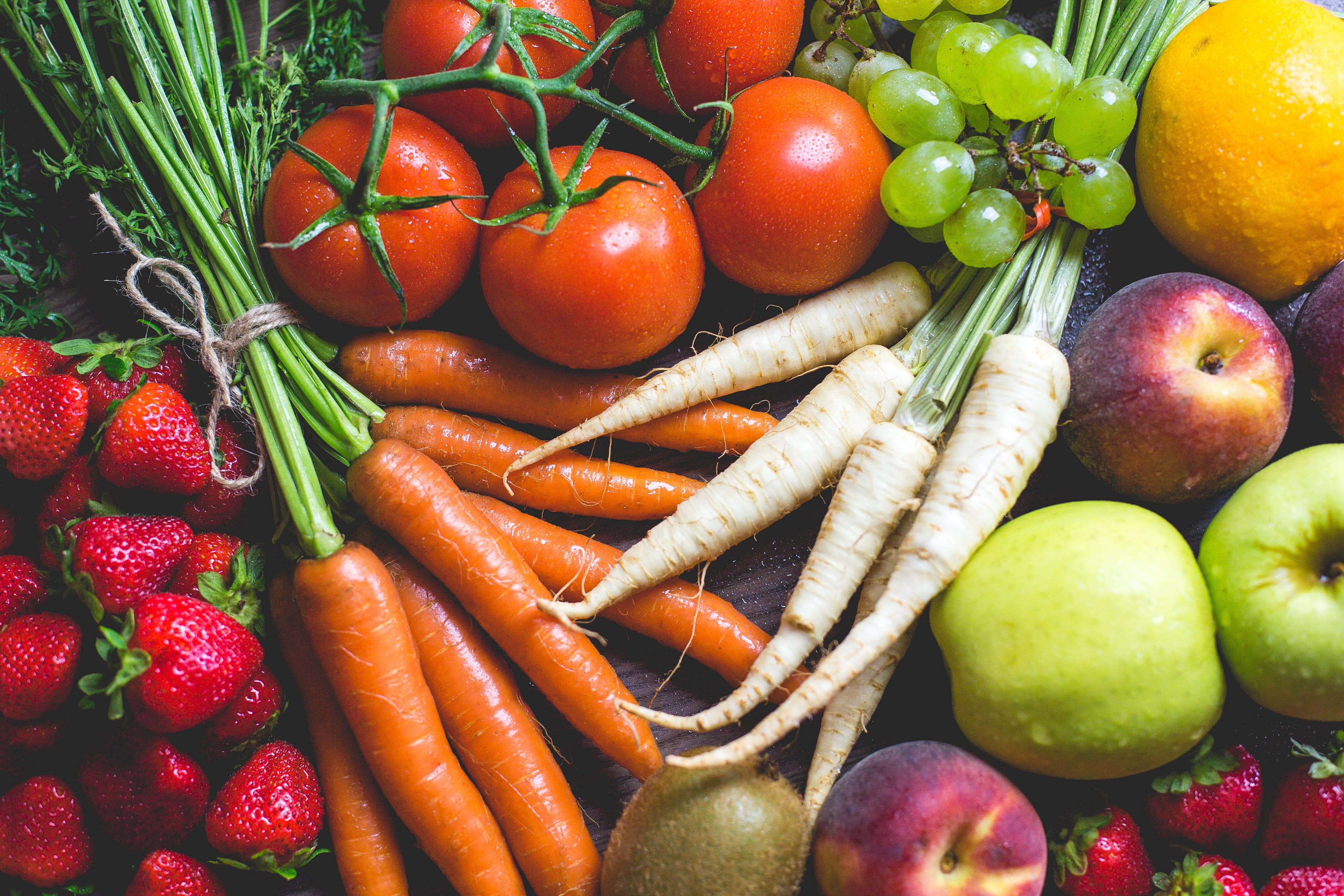 Healthy Food Vegetables, strawberry, kiwi, grapevine, green color