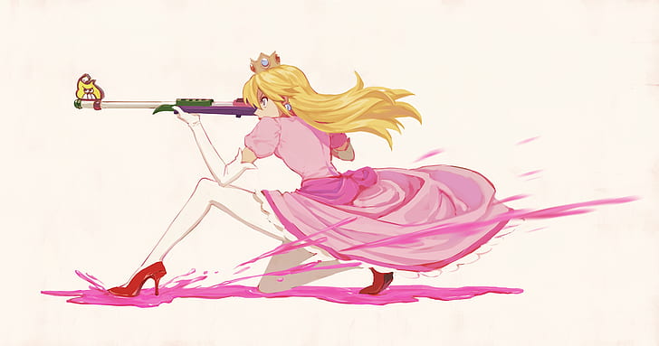 Jotaro Luigi, girls with guns, princess peach, peach Free HD Wallpaper