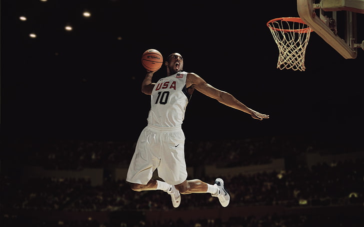 Kobe Bryant Team USA, sports uniform, effort, stadium, exercising Free HD Wallpaper