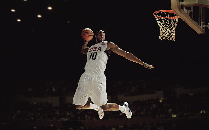 Kobe Bryant Team USA, sports uniform, effort, stadium, exercising