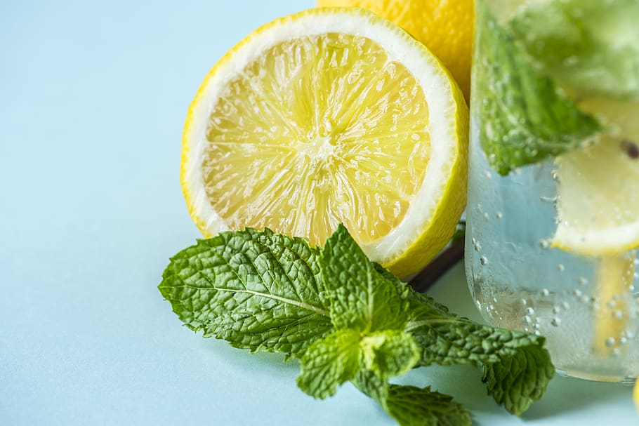 lemon, citrus fruit, infused water, studio shot