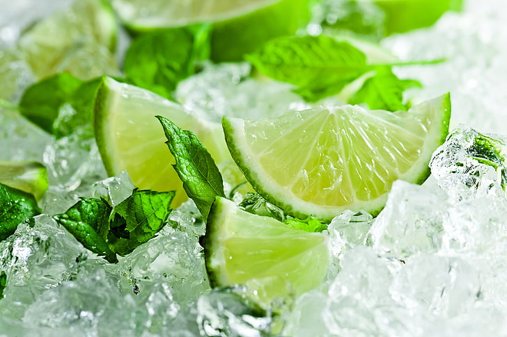 Lime, mint leaf  culinary, white, slice, ingredient Free HD Wallpaper