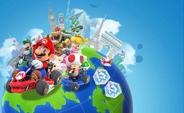 luigi, princess peach, toad mario, mario kart tour Free HD Wallpaper