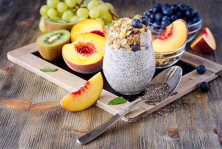 Nutritious Breakfast, indoors, freshness, cutting board, wood  material