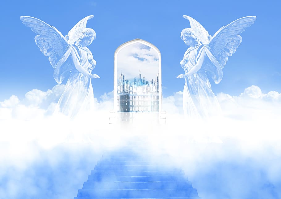 of Guardian Angels, sky, nature, digital composite, religion Free HD Wallpaper