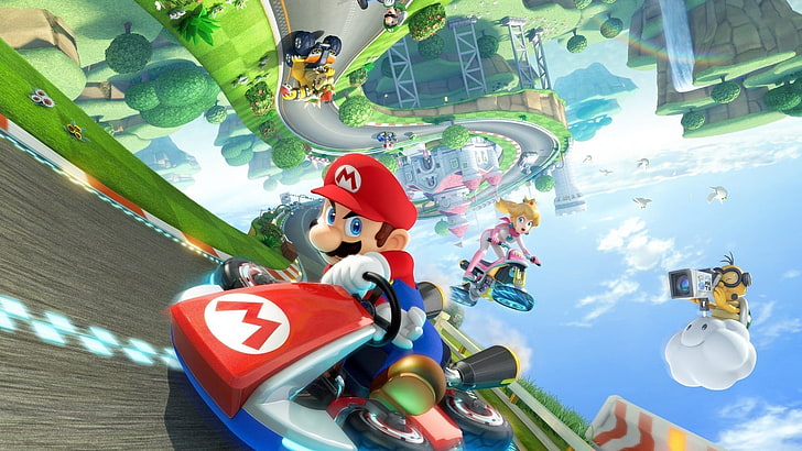 Rainbow Road Mario Kart 8, mario kart, video games, multi colored, low angle view Free HD Wallpaper