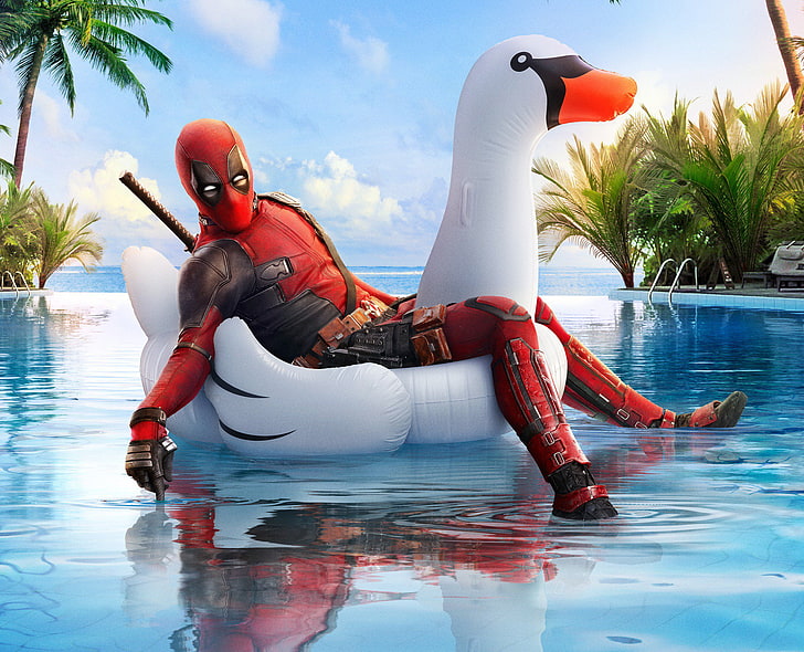 Ryan Reynolds in Deadpool Suit, blue, fun, vacations, real people Free HD Wallpaper