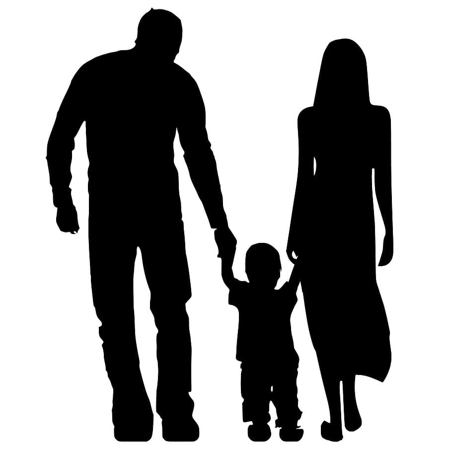 Silhouette of Parents, full length, male, females, son