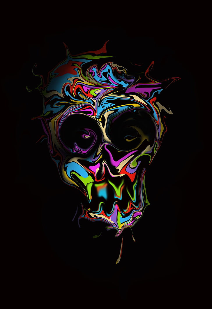 Skull Painting, closeup, black background, people, creativity