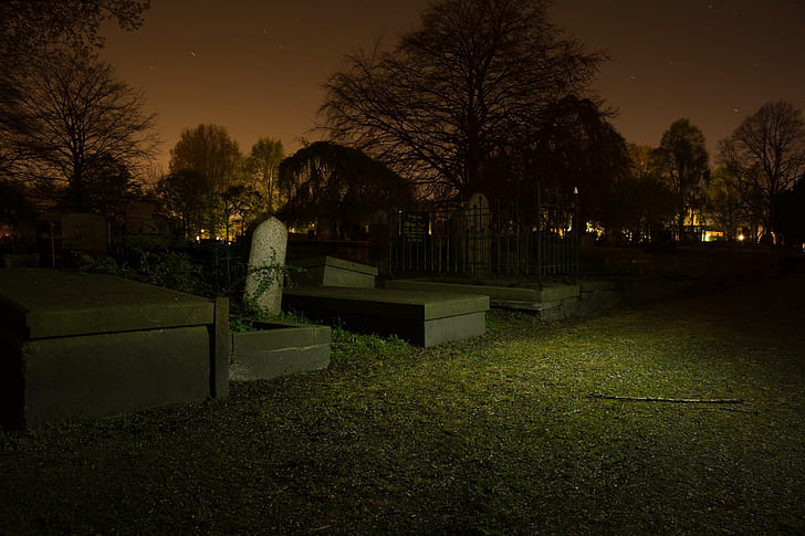 Spooky Graveyard, night, sullen, horror, graveyard Free HD Wallpaper