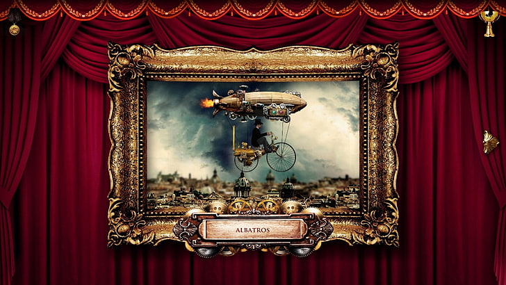 Steampunk Decor DIY, stage  performance space, antique, curtain, electric lamp Free HD Wallpaper