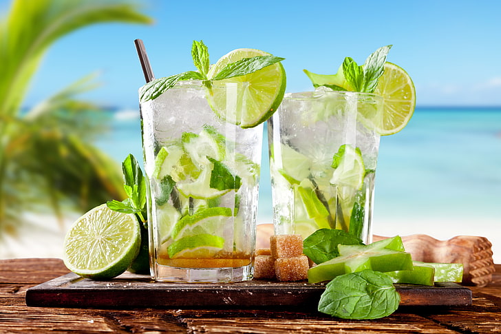 Vacation Drinks, tropical drink, mint leaf  culinary, freshness, mojito Free HD Wallpaper