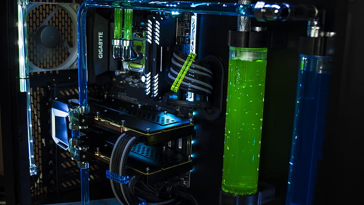 Water Cooled Gaming Computer, Gigabyte, pc gaming, gigabyte, technology Free HD Wallpaper