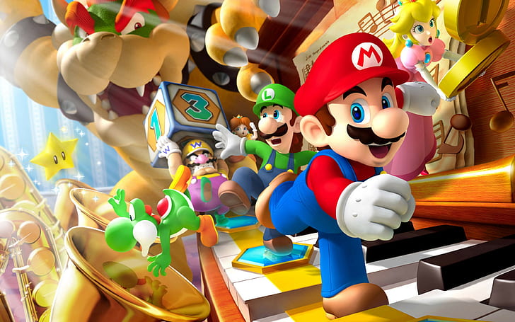 yoshi, princess peach, bowser, luigi Free HD Wallpaper