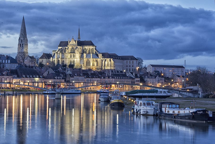 auxerre, riverboats, nature, twilight