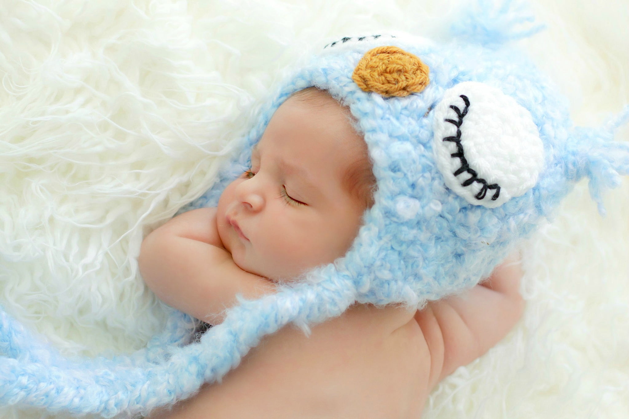 Baby Owl Breeds, white, boys, hat, sleeping