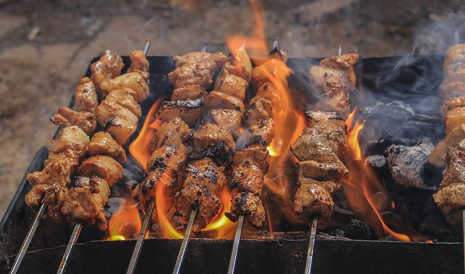 BBQ Side Dishes Idea, kebab, flame, heat, freshness Free HD Wallpaper