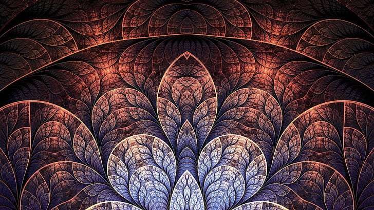 Black and Brown Abstract Art, painting, leaves, mandala, fractal Free HD Wallpaper