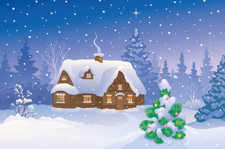 Christmas House Decorations, no people, village, december, illustration Free HD Wallpaper