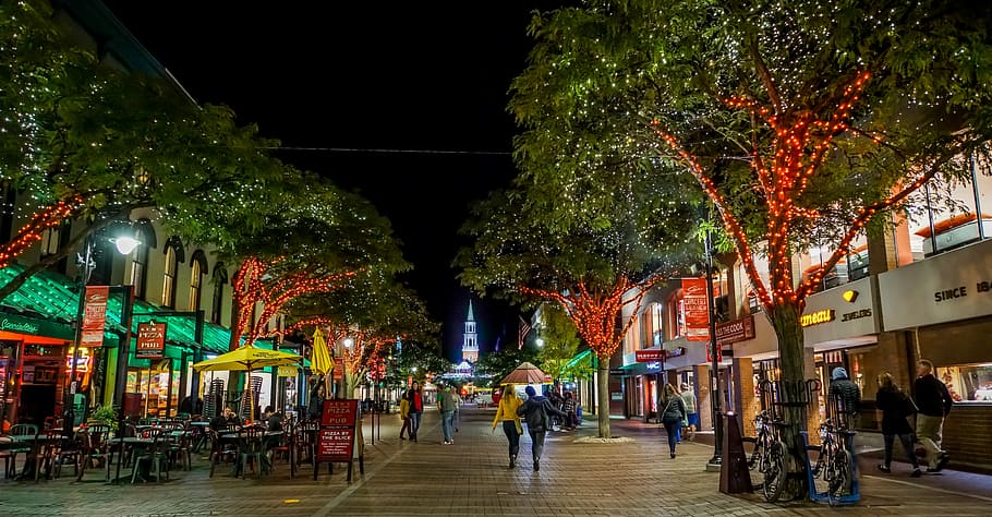 City at Night Street View, sightseeing, group of people, tourism, real people Free HD Wallpaper