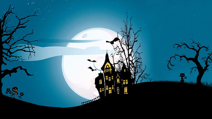 Disney Haunted Mansion Logo, planetary moon, tombstone, creepy, ghost Free HD Wallpaper