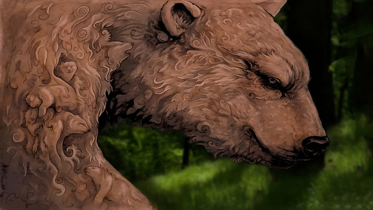 fantasy animals, drawing, bear, cartoon