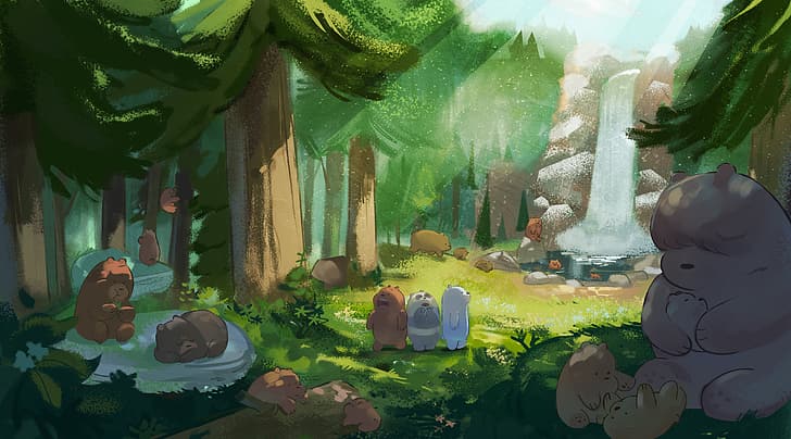 Forest Cartoon, cartoon,, bears, we bare bears, We Free HD Wallpaper