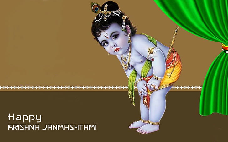 Krishna Cartoon, lord krishna, krishna, janmashtami, happy Free HD Wallpaper