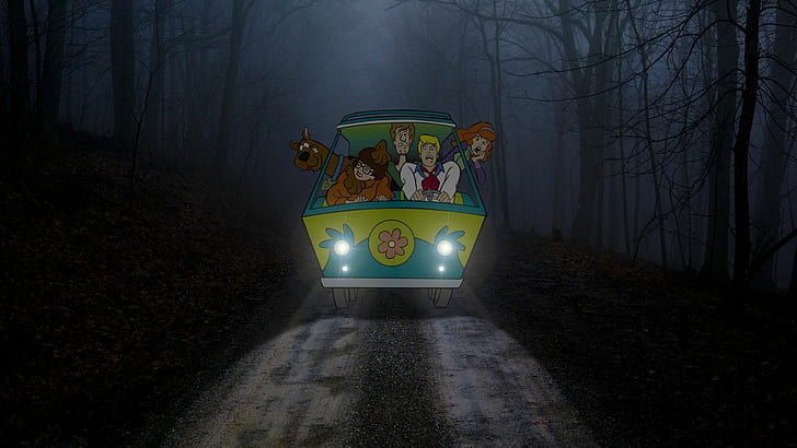 LEGO Scooby Doo, trees, mystery, night, forest