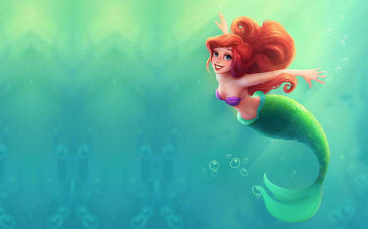 Mermaid Painting, ariel the little mermaid, mermaid, the little mermaid, red hair Free HD Wallpaper