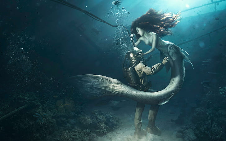 Mermaid Swimming Art, mermaid, diver Free HD Wallpaper