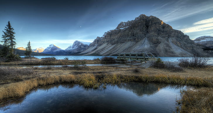 nature, landscape, water, mountain range