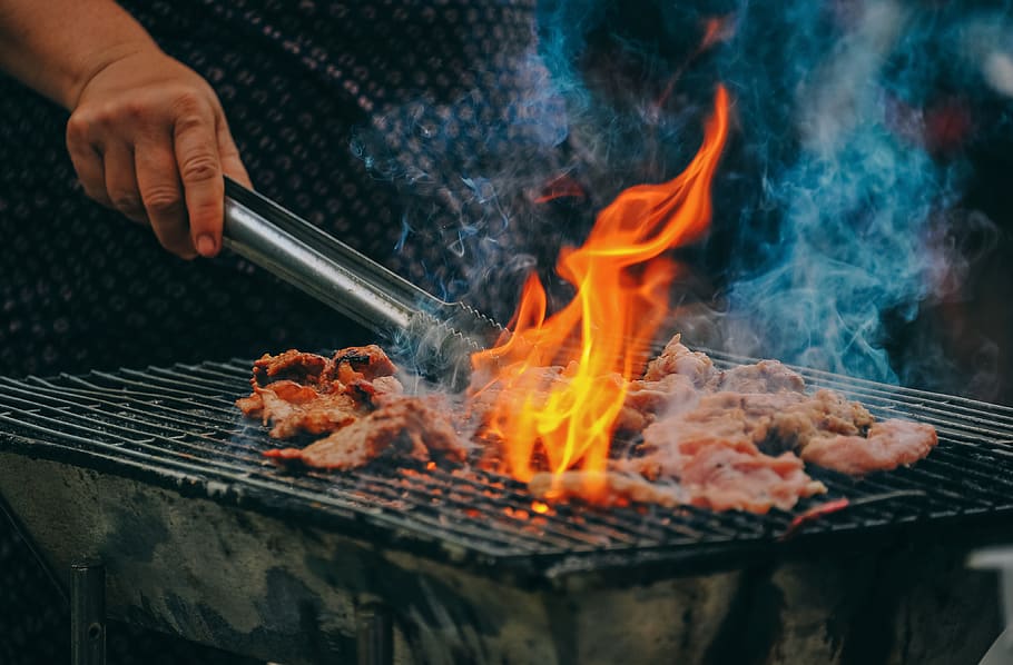 of BBQ, hand, food, tongs, closeup Free HD Wallpaper