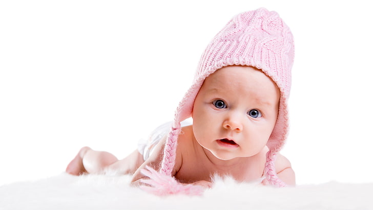 of New Born Baby Girls, smiling, cute, closeup, blanket Free HD Wallpaper