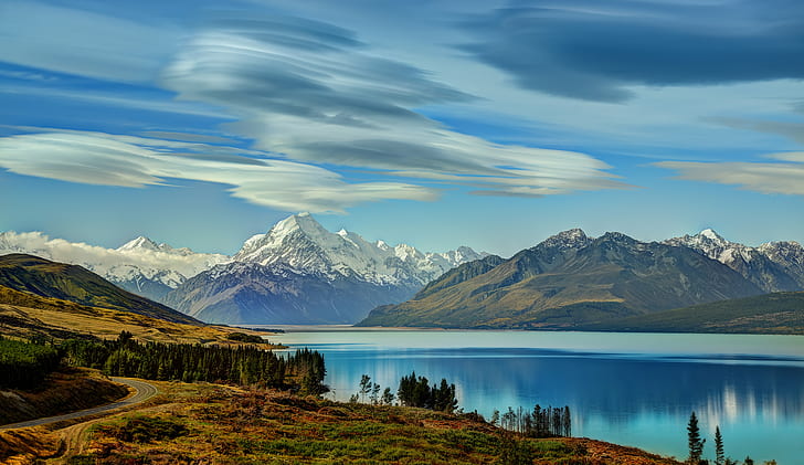 Queenstown New Zealand Lake, sky, road to, unesco world heritage site, mountain peak