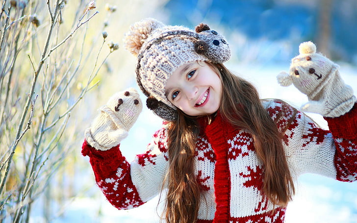 Smiley Little Girl, women, hair, looking at camera, cold temperature Free HD Wallpaper