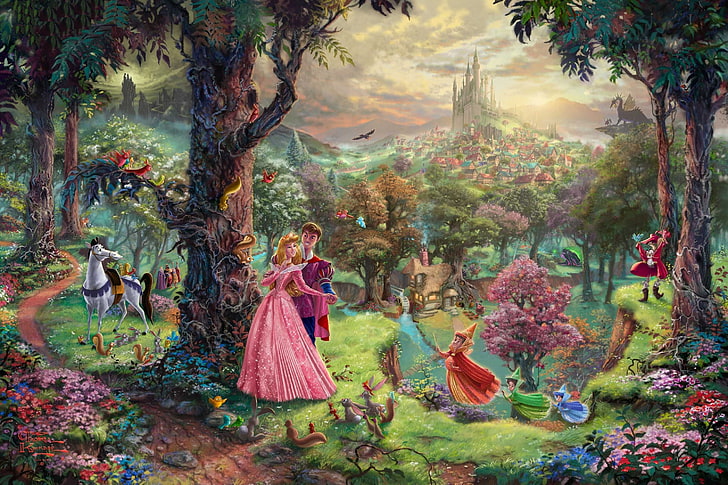 Thomas Kinkade Disney Bambi, park  man made space, prince, painted image, fantasy Free HD Wallpaper