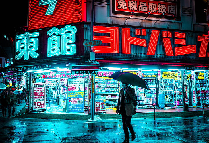 Tokyo Neon City Night, teemusphoto, adult, city, rear view Free HD Wallpaper