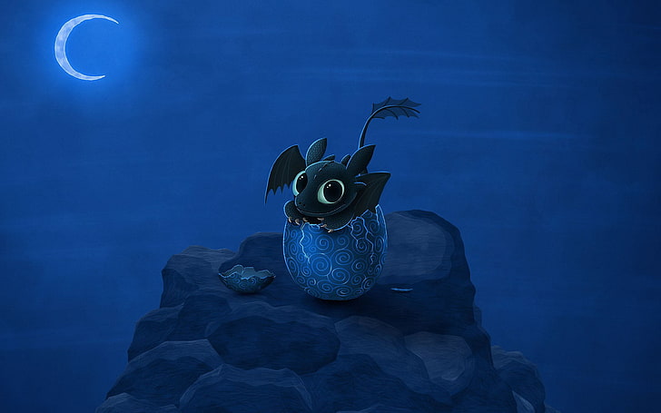 Toothless, sea, how to train your dragon, blue background, baby animals Free HD Wallpaper