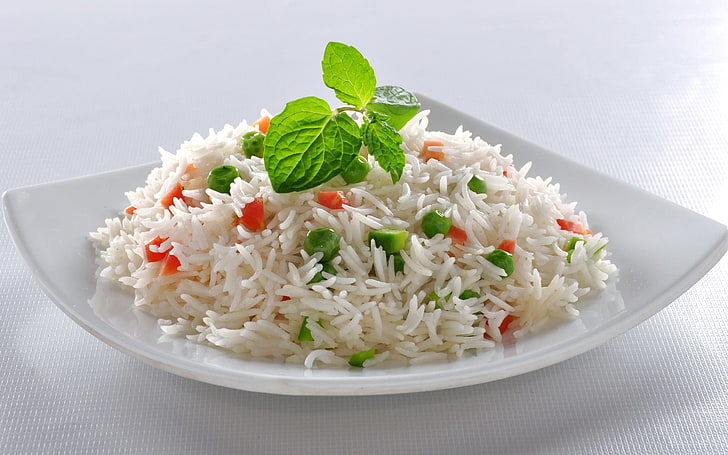 White Rice with Chicken, high angle view, readytoeat, salad, gourmet Free HD Wallpaper