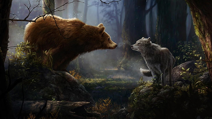 Wolf and Bear Tattoo, dreamland, tale, fabulous, wolf Free HD Wallpaper