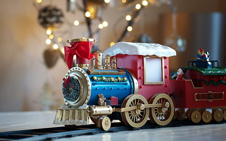 Wood Christmas Train, train, christmas, toys, happy new year Free HD Wallpaper