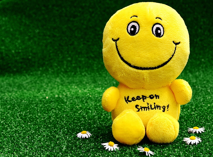 Colored Smiley Faces, playing, bear, closeup, text Free HD Wallpaper