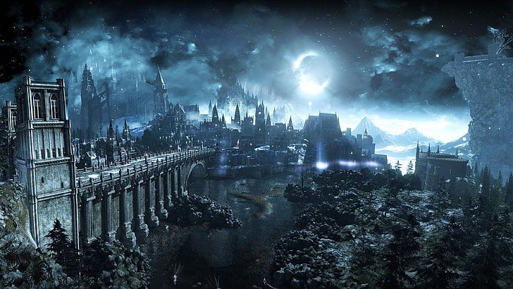 Dark Souls 3, night, no people, plant, residential district Free HD Wallpaper