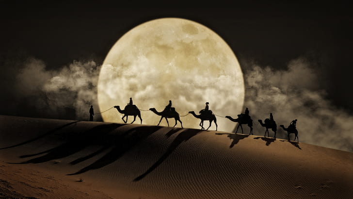 Desert Moon Art, moon, art, desert, mobile Free HD Wallpaper
