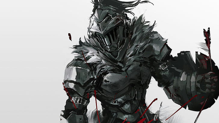 Goblin Slayer Anime, white background, blood, goblin slayer, Goblin Slayer