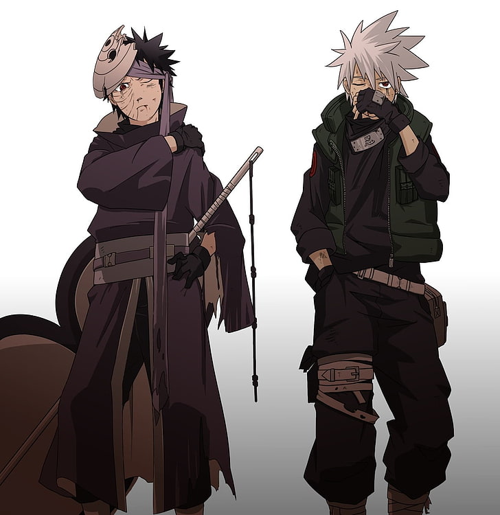 Naruto Manga Obito, standing, military, people, weapon